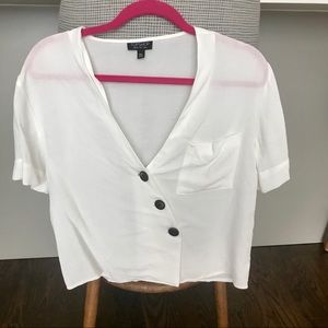 TOPSHOP ASYMMETRICAL BUTTON TOP WHITE